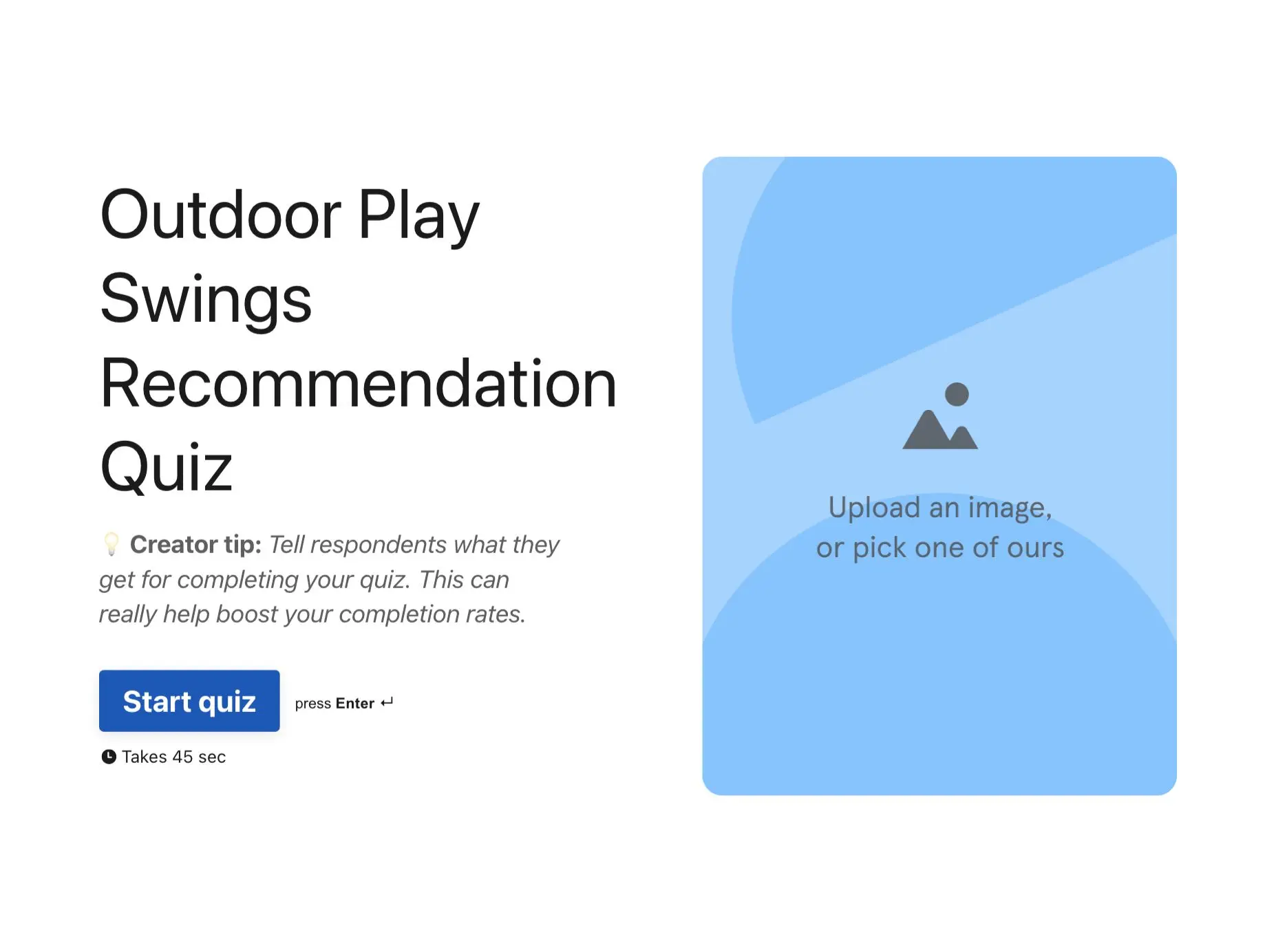 Outdoor Play Swings Recommendation Quiz Template Hero