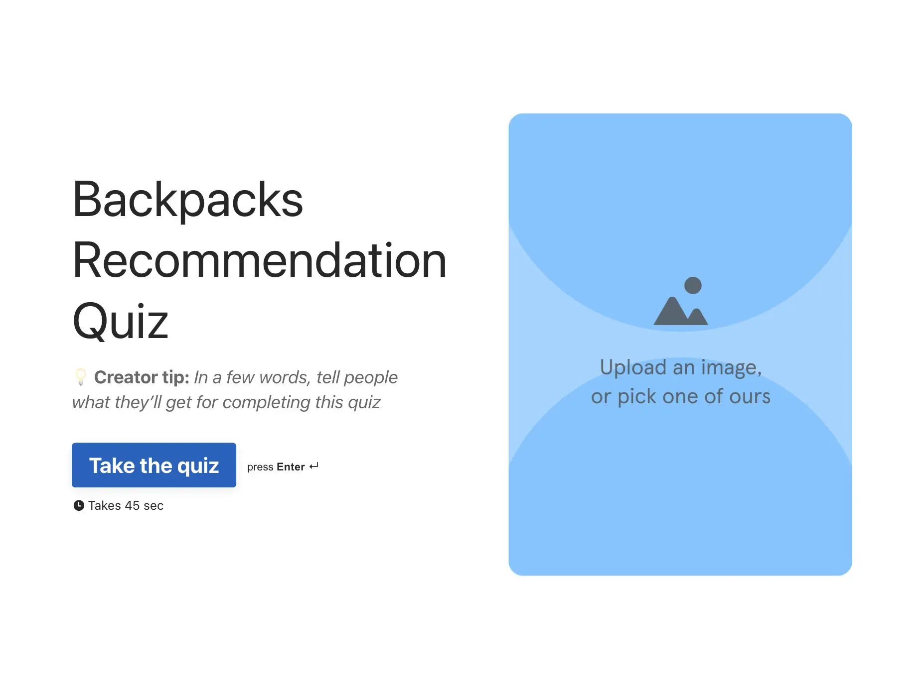 Backpacks Recommendation Quiz Template Hero