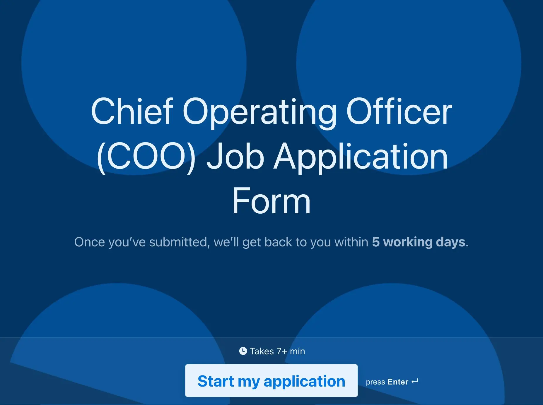 Chief Operating Officer (COO) Job Application Form Template Hero