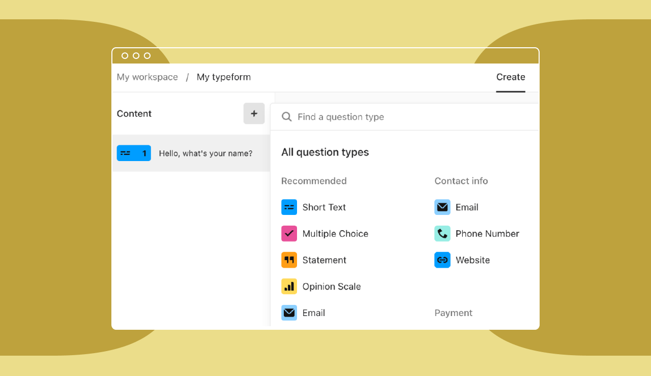 Screenshot of Typeform’s form builder capabilities.