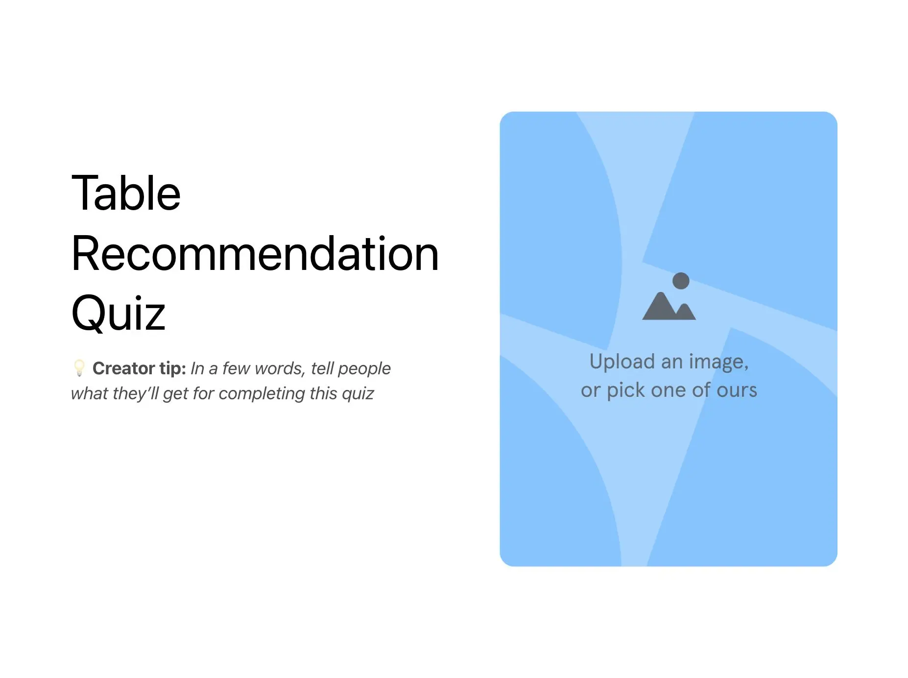 Table Recommendation Quiz Template Hero