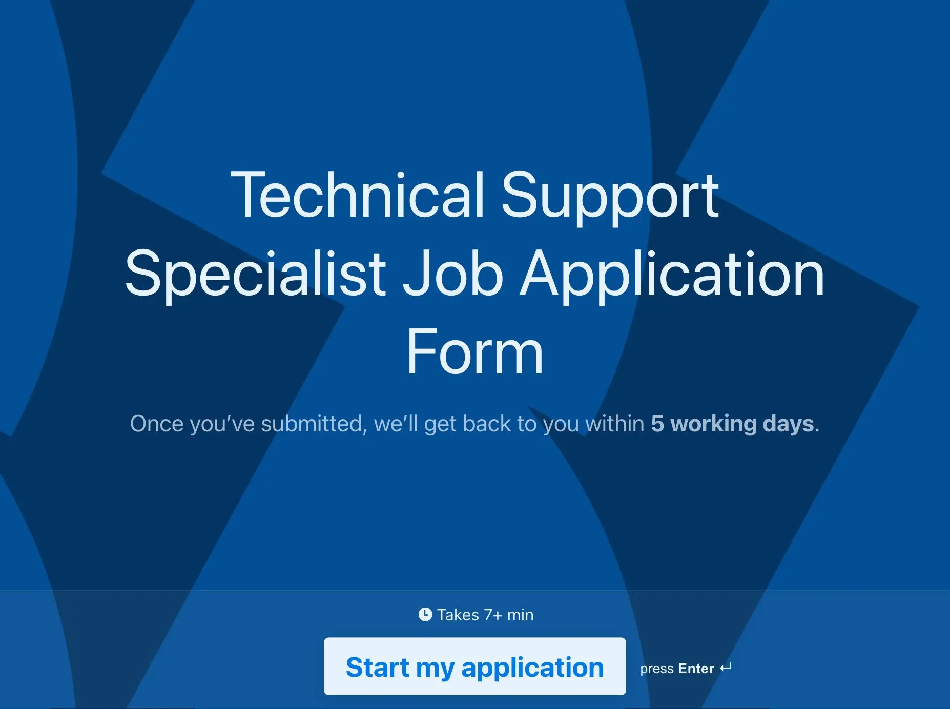 Technical support specialist job application form template Hero