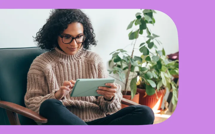 Woman filling out a typeform on her tablet.