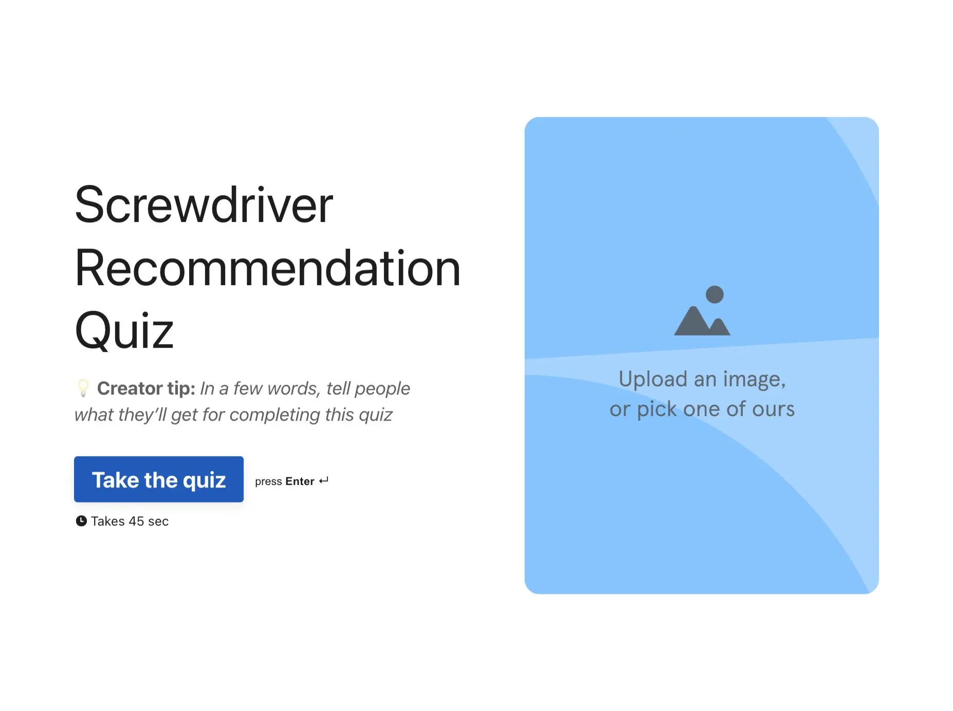 Screwdriver Recommendation Quiz Template Hero