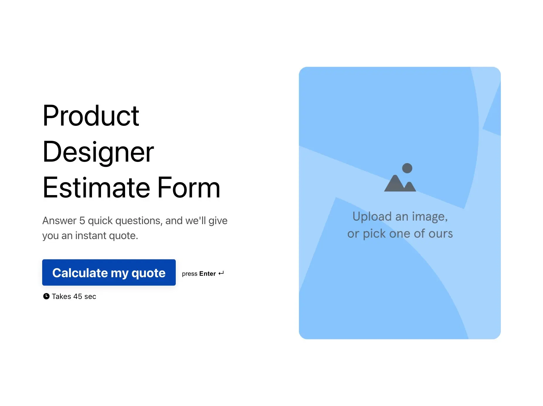 Product Designer Estimate Form Template Hero
