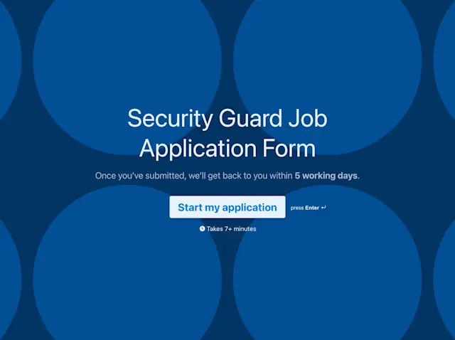 Security guard job application form template Hero