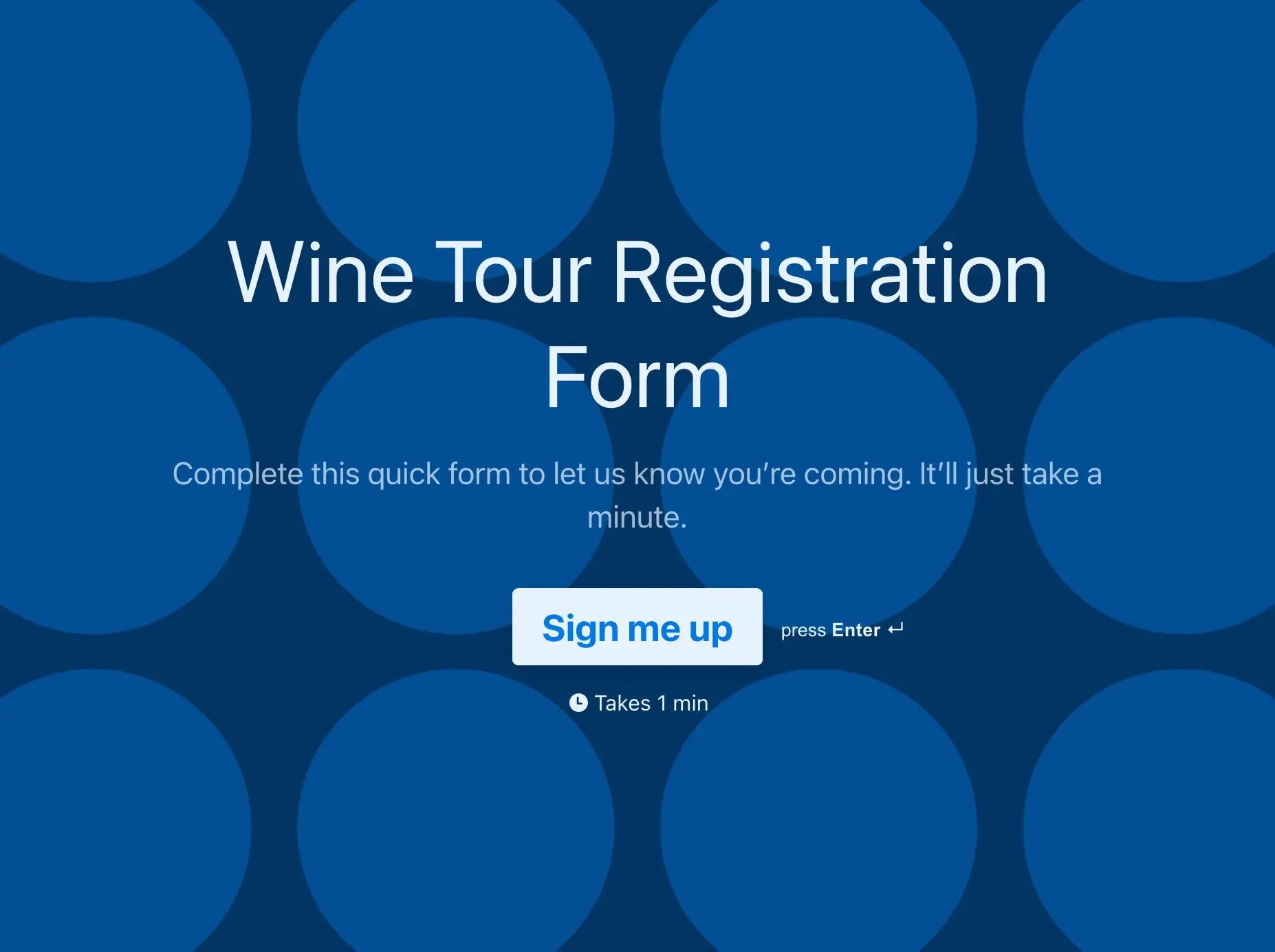 Wine tour registration form template Hero