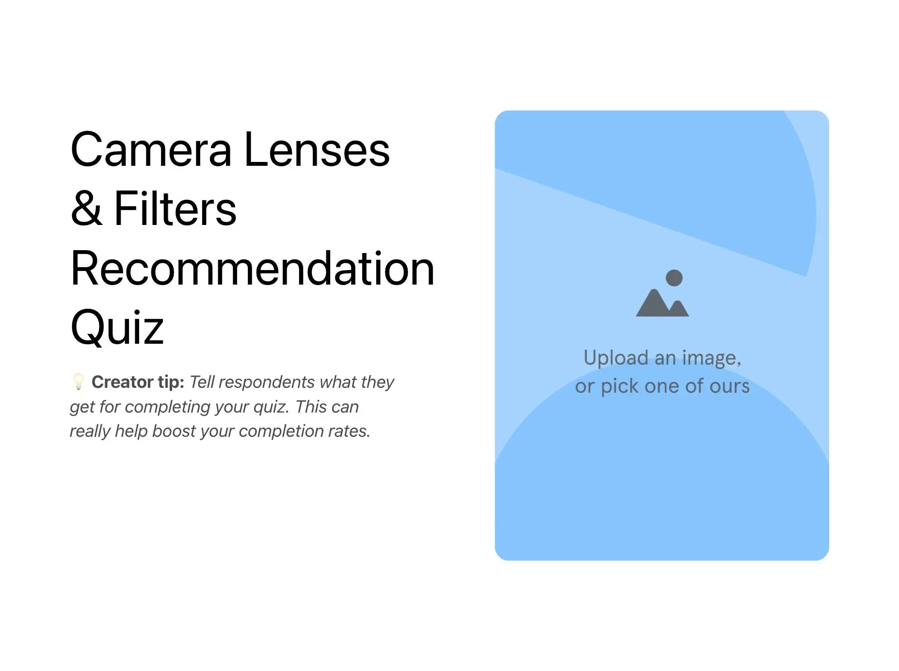 Camera Lenses & Filters Recommendation Quiz Template Hero
