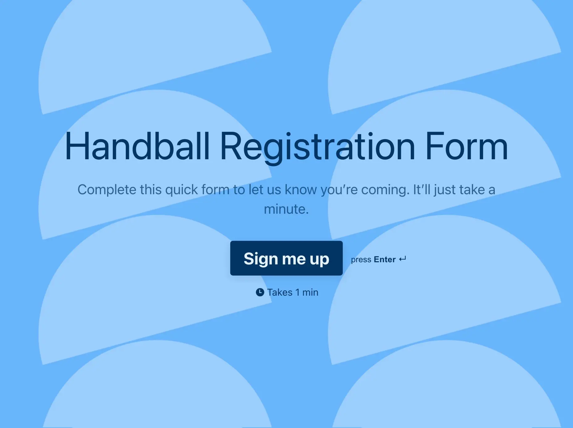 Handball registration form template Hero