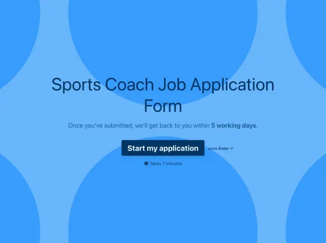 Sports coach job application form template Hero