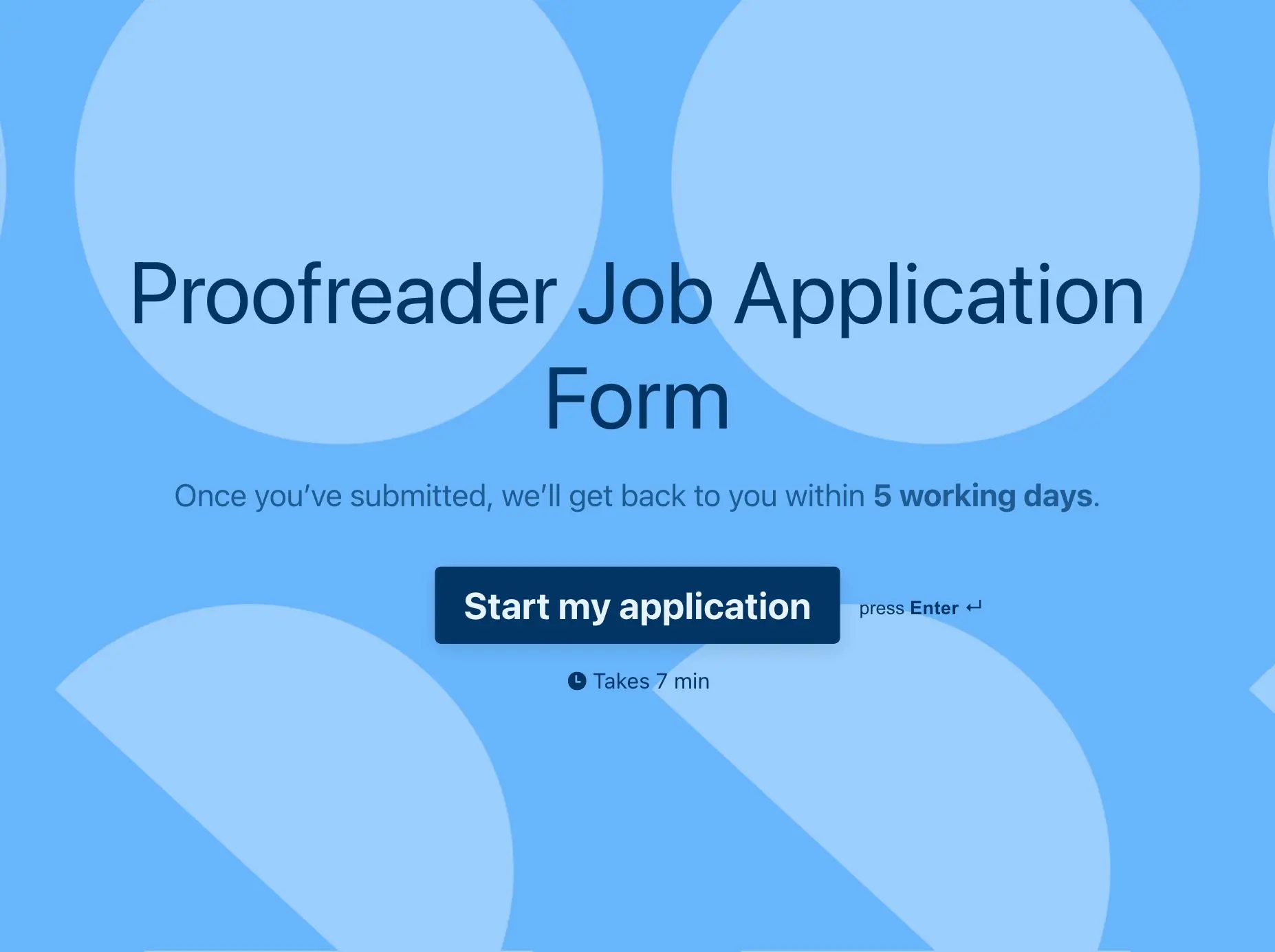 Proofreader Job Application Form Template Hero