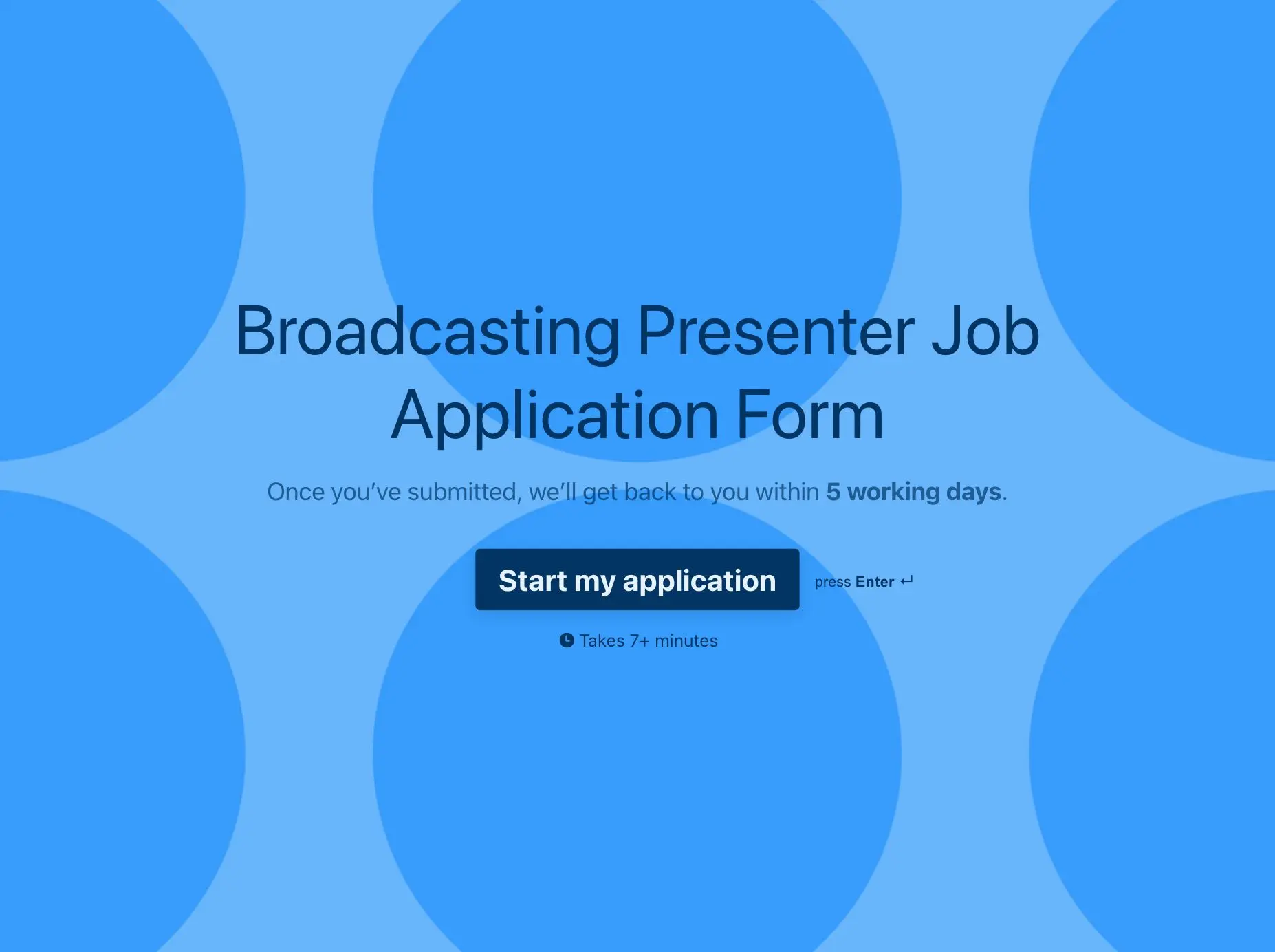 Broadcasting Presenter Job Application Form Template Hero