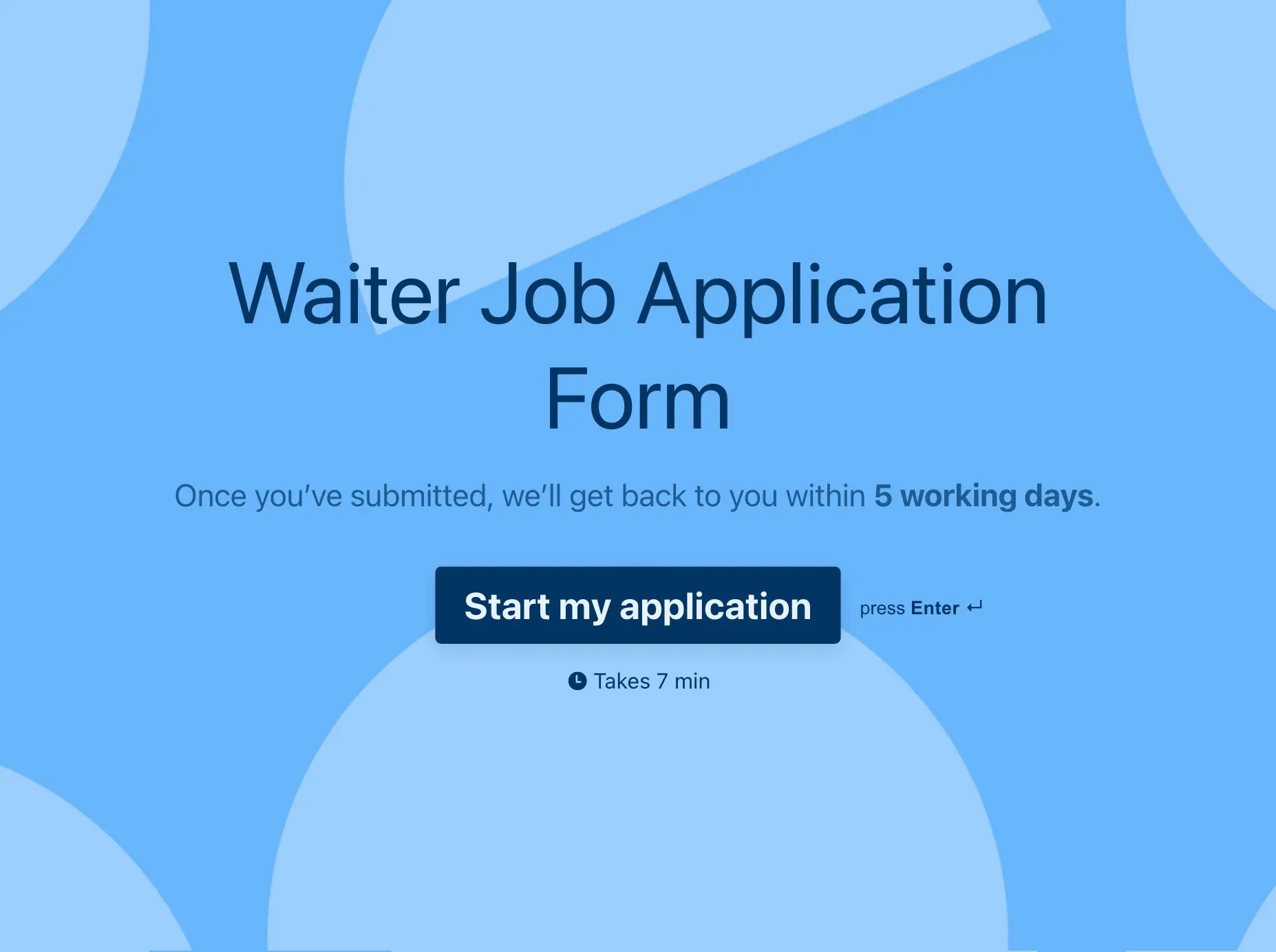 Waiter Job Application Form Template Hero