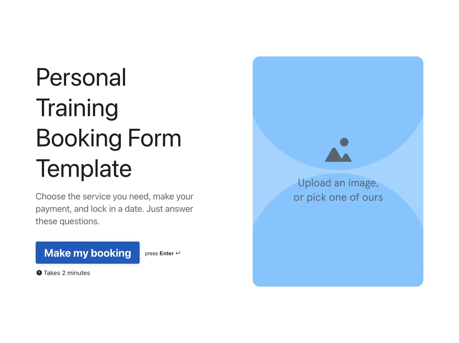 Personal training booking form template Hero