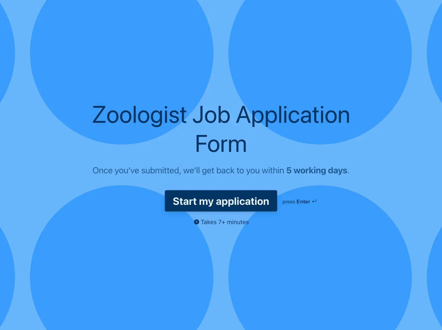 Zoologist Job Application Form Template Hero