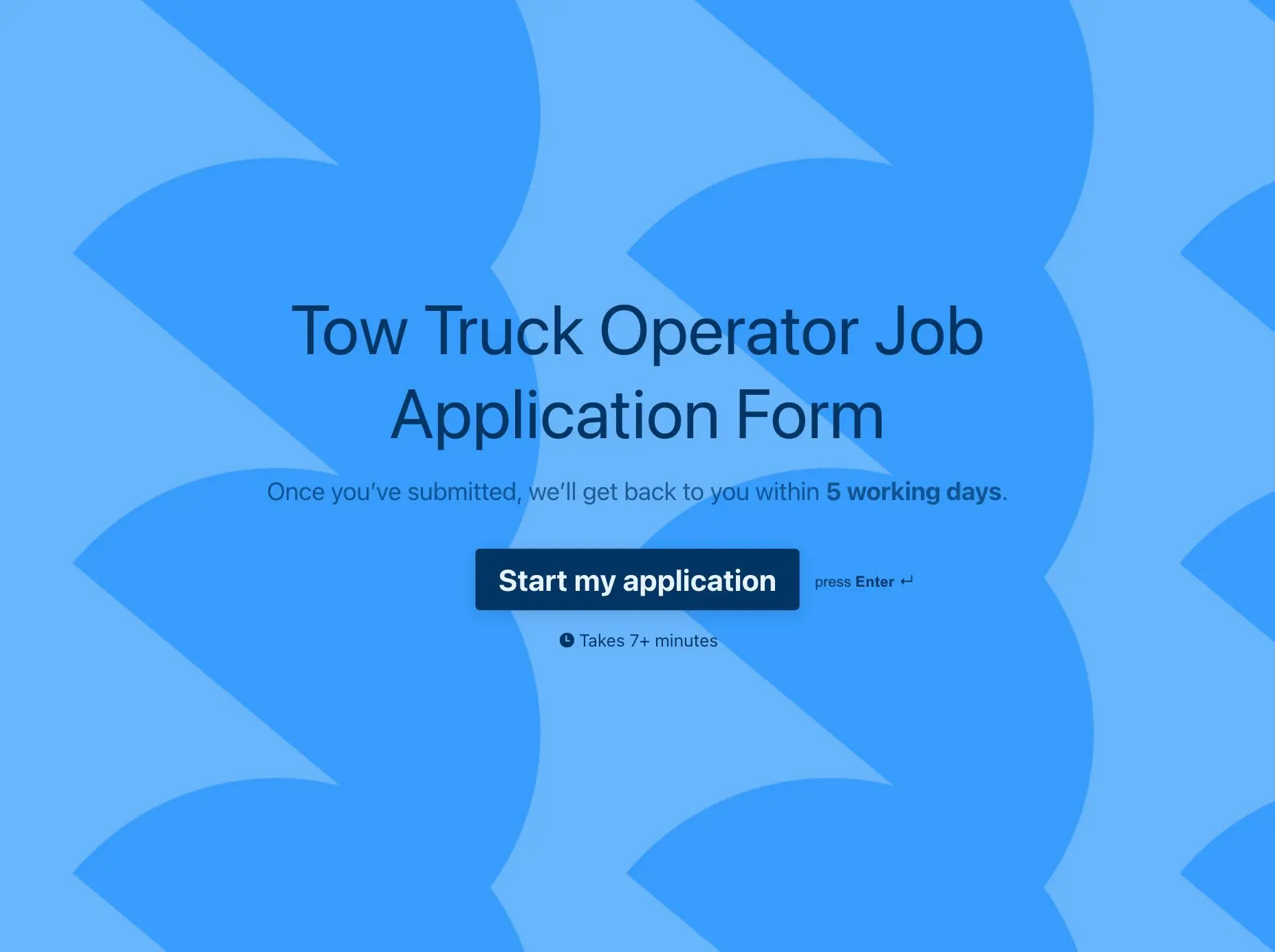 Tow Truck Operator Job Application Form Template Hero