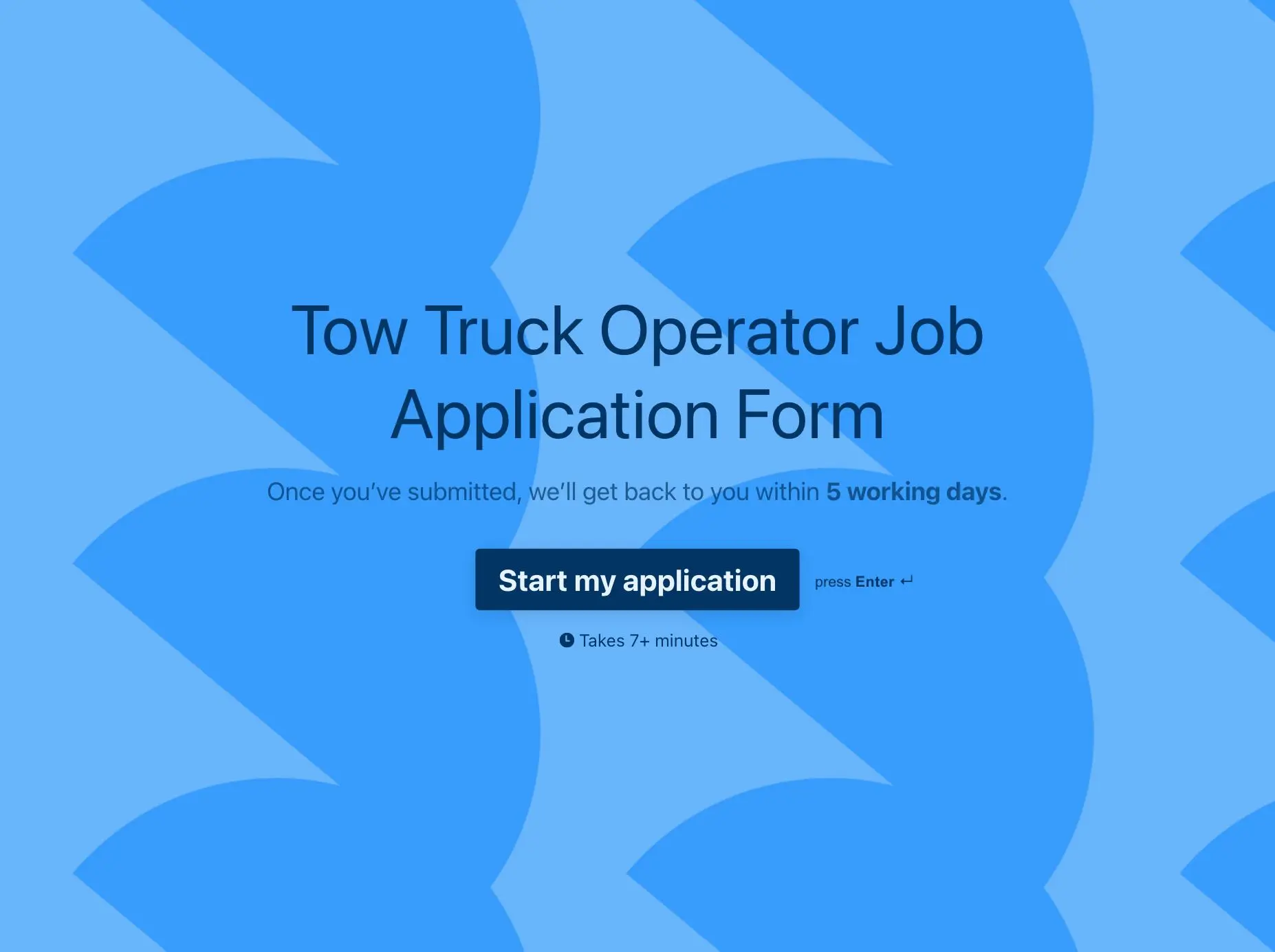 Tow truck operator job application form template Hero