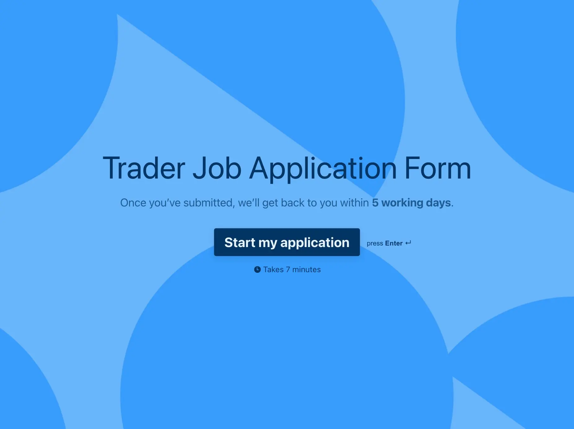 Trader Job Application Form Template Hero