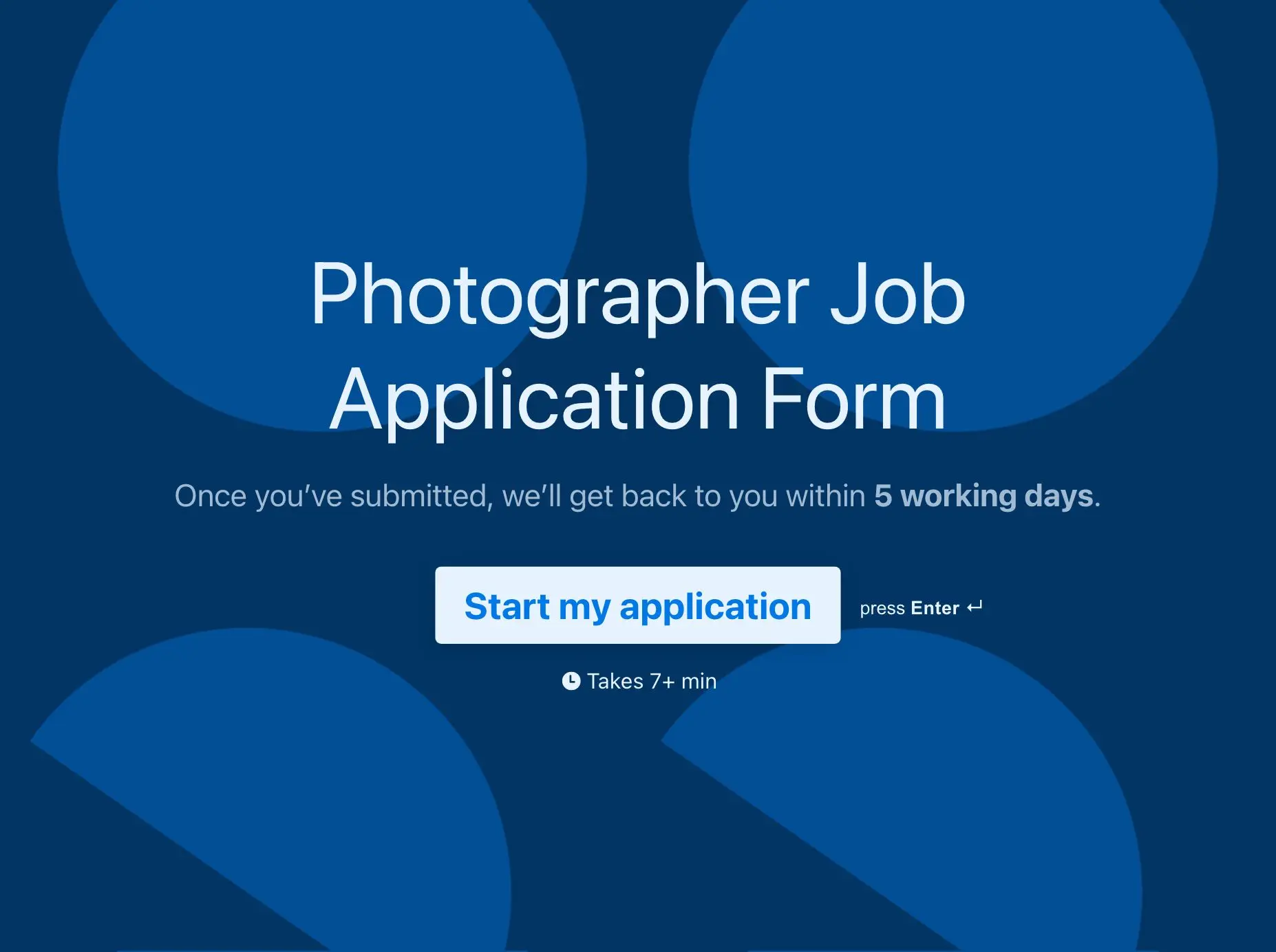Photographer Job Application Form Template Hero