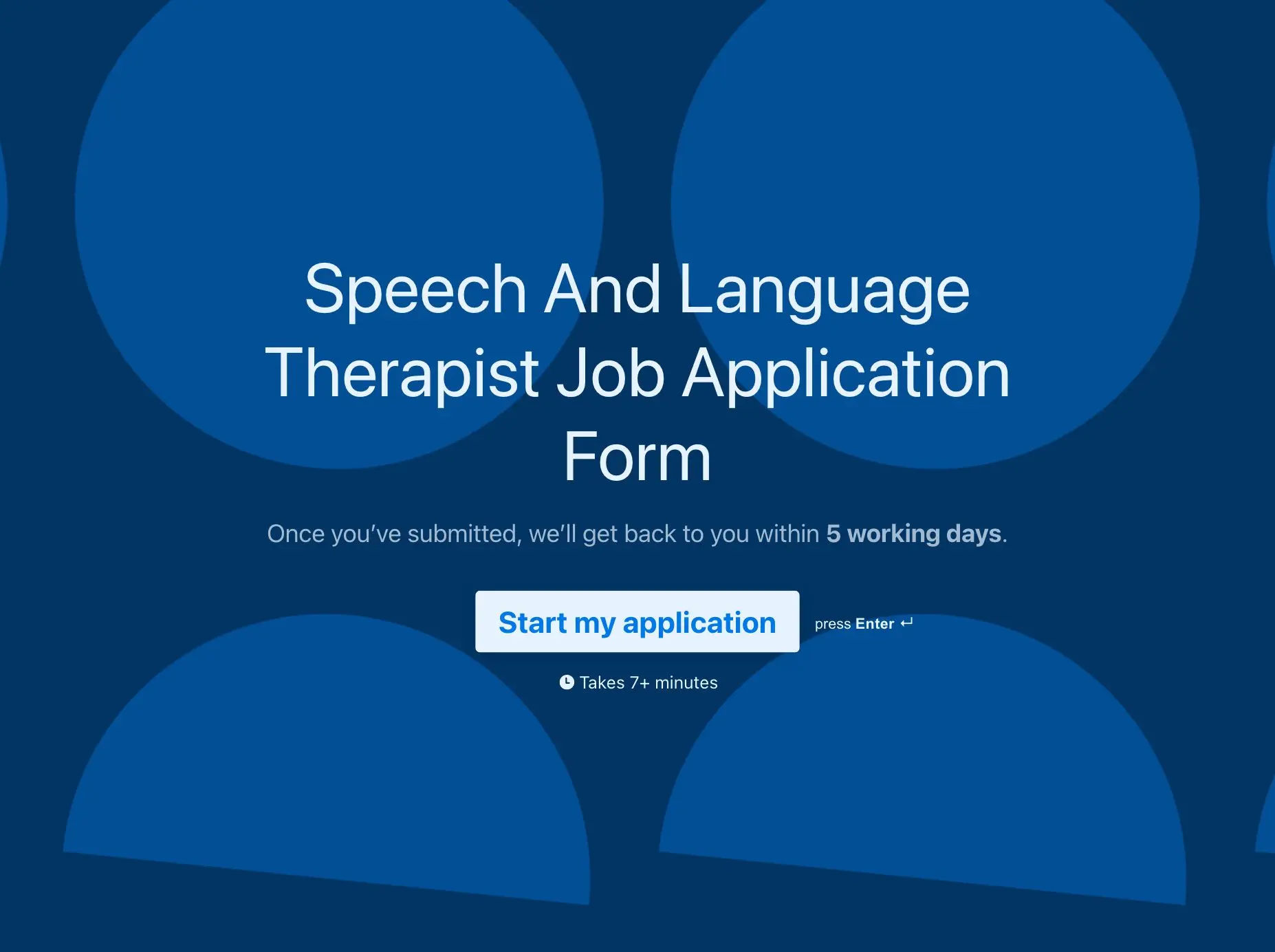 Speech and language therapist job application form template Hero