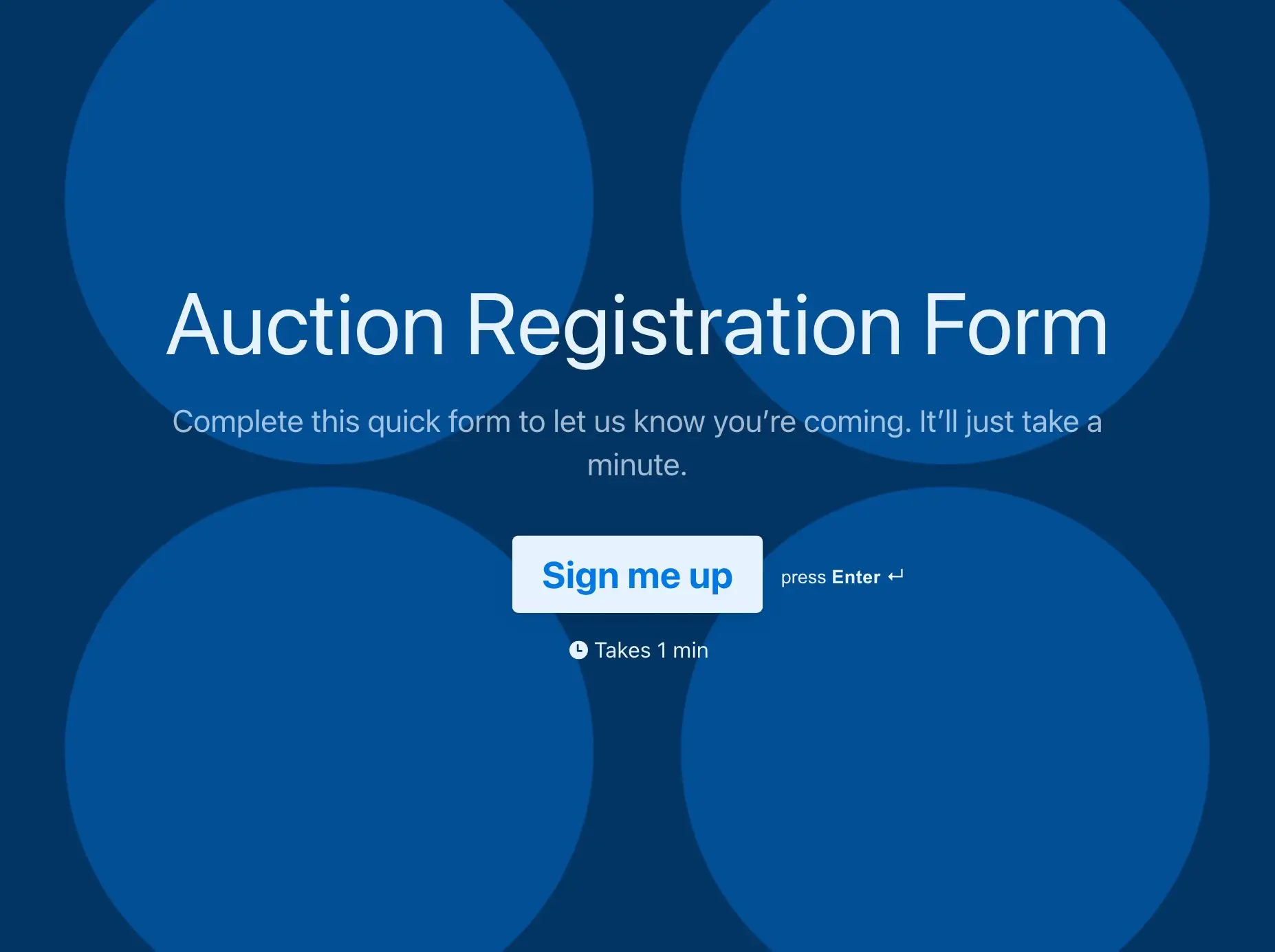 Auction registration form template Hero