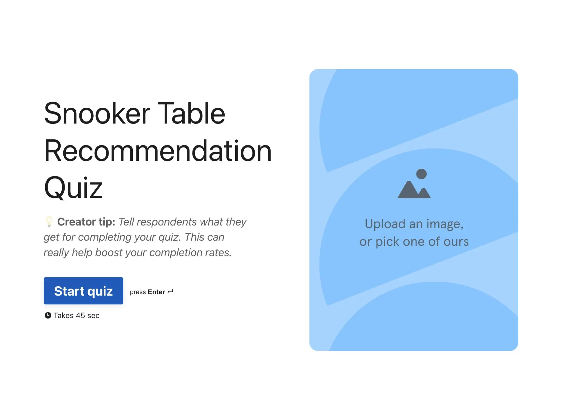 Snooker Table Recommendation Quiz Template Hero