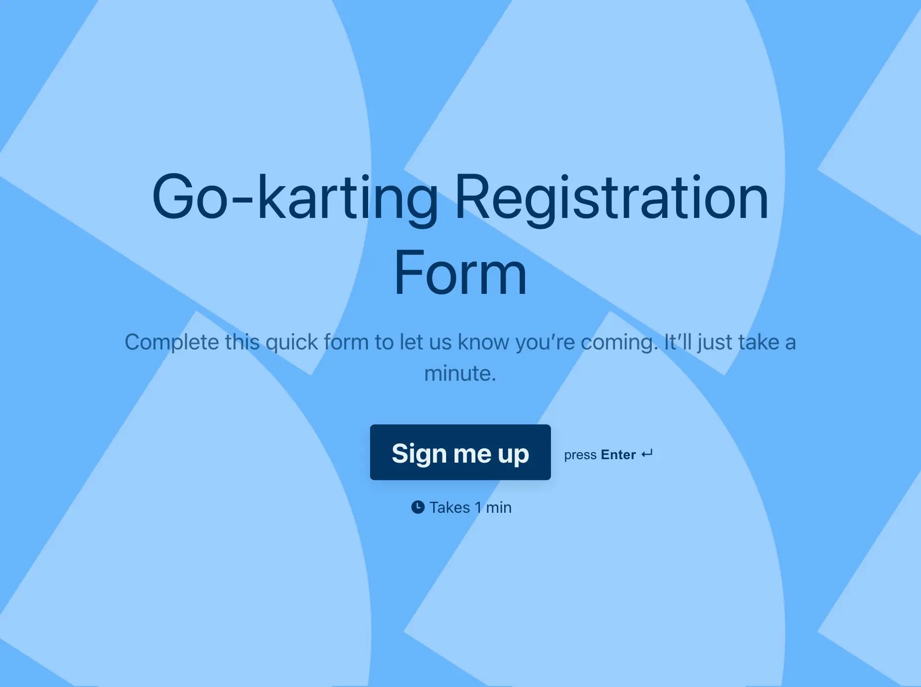 Go-karting Registration Form Template Hero