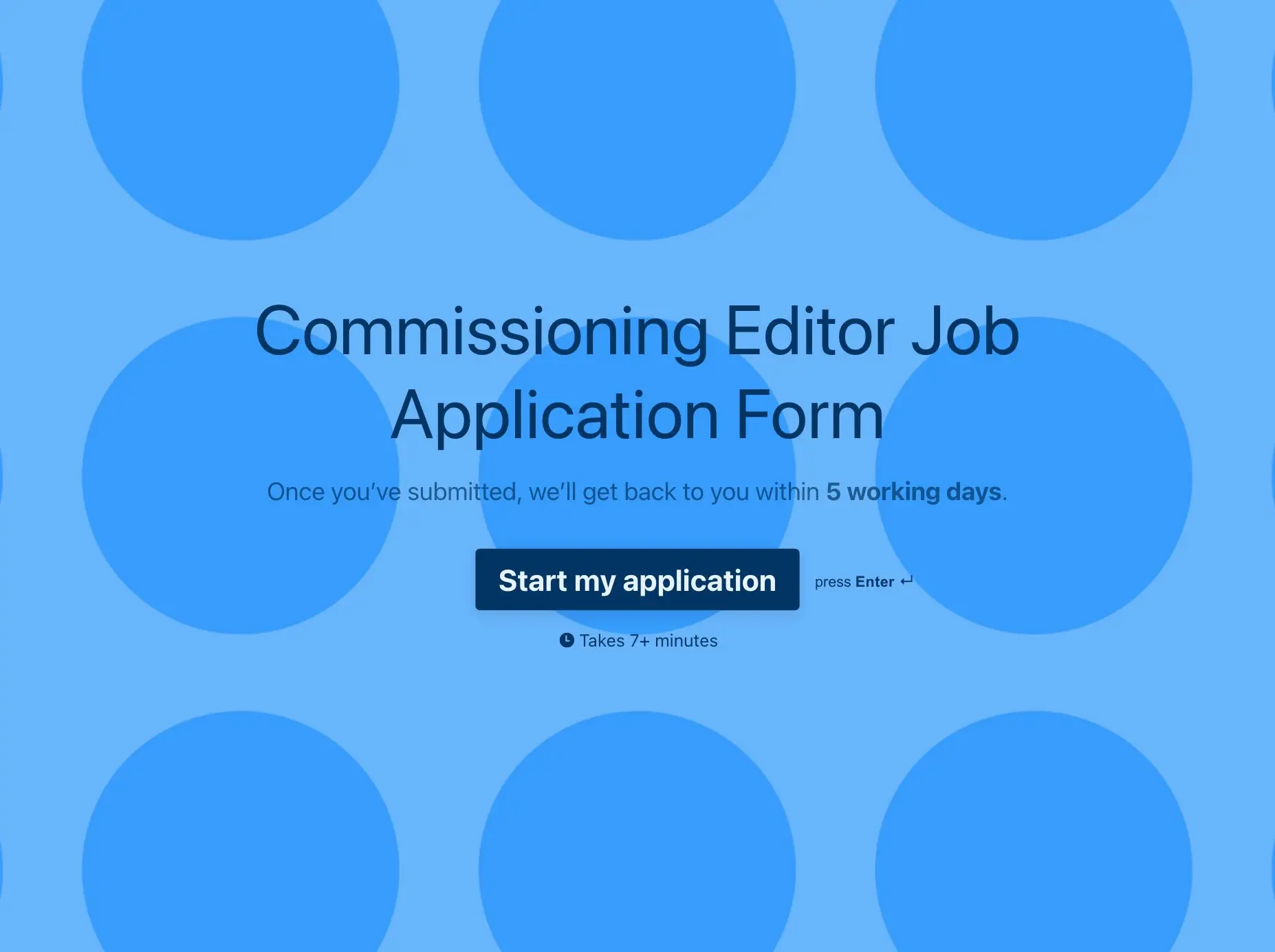 Commissioning Editor Job Application Form Template Hero