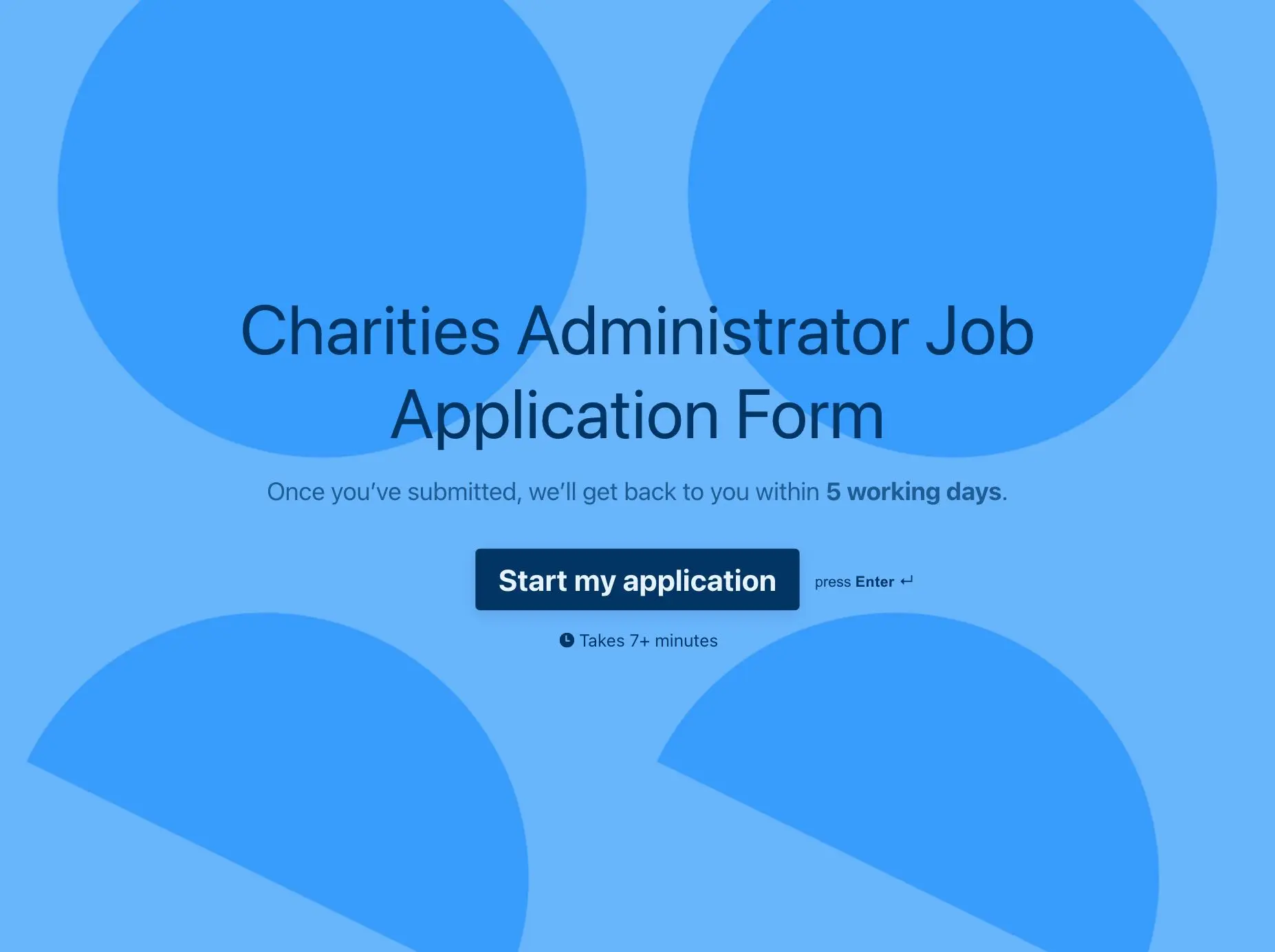 Charities Administrator Job Application Form Template Hero