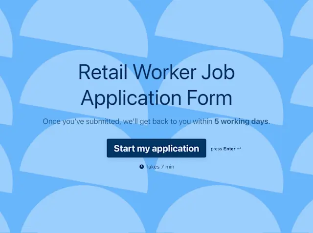 Retail worker job application form template Hero