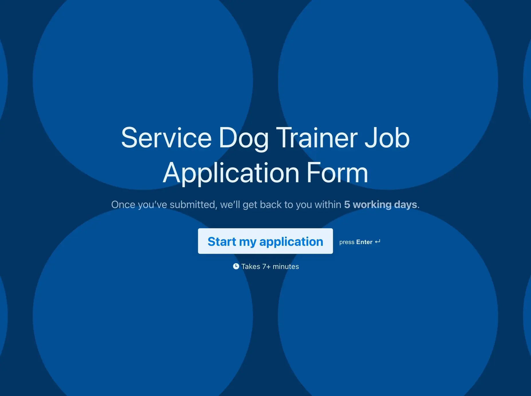 Service Dog Trainer Job Application Form Template Hero
