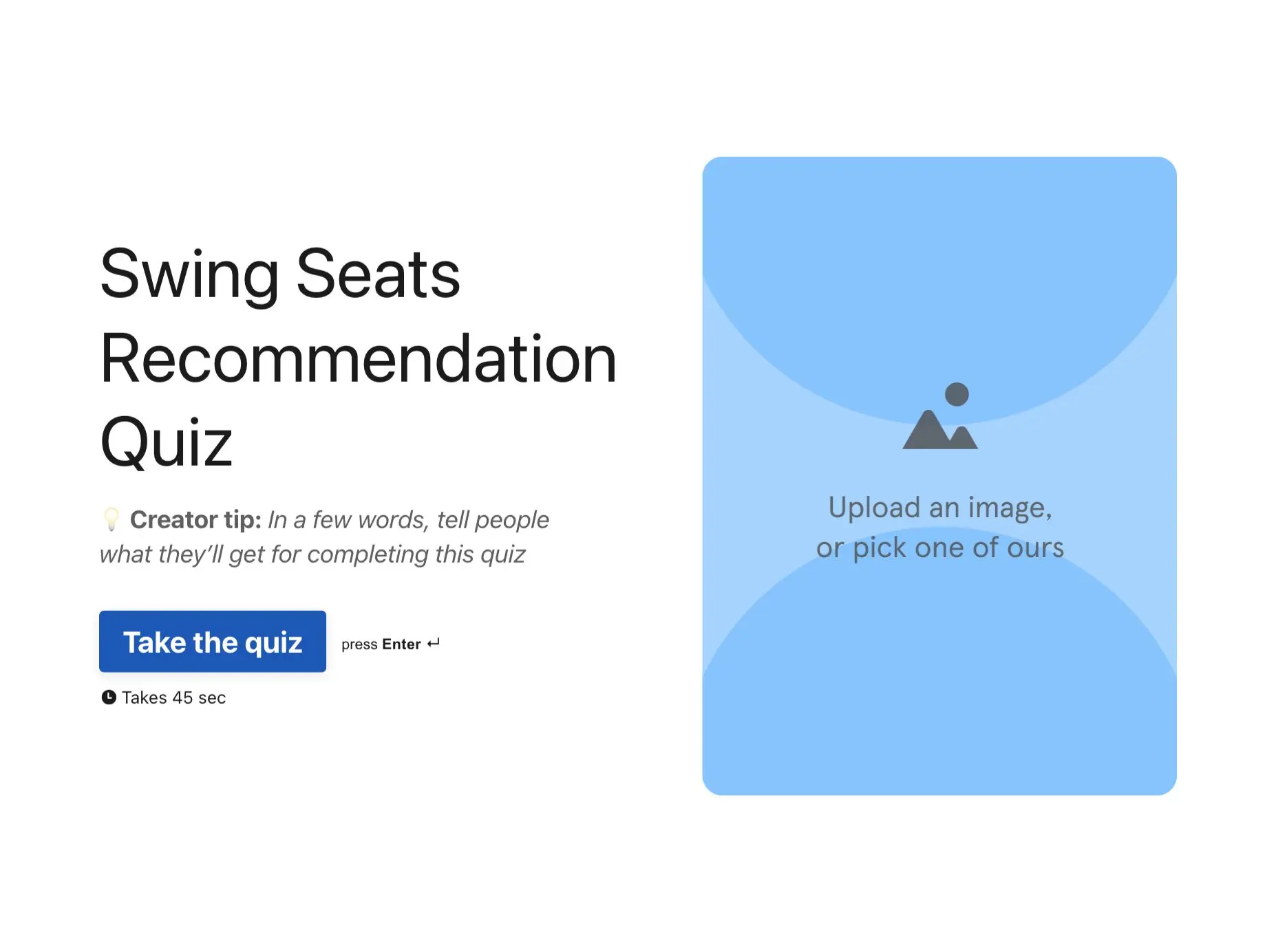 Swing Seats Recommendation Quiz Template Hero