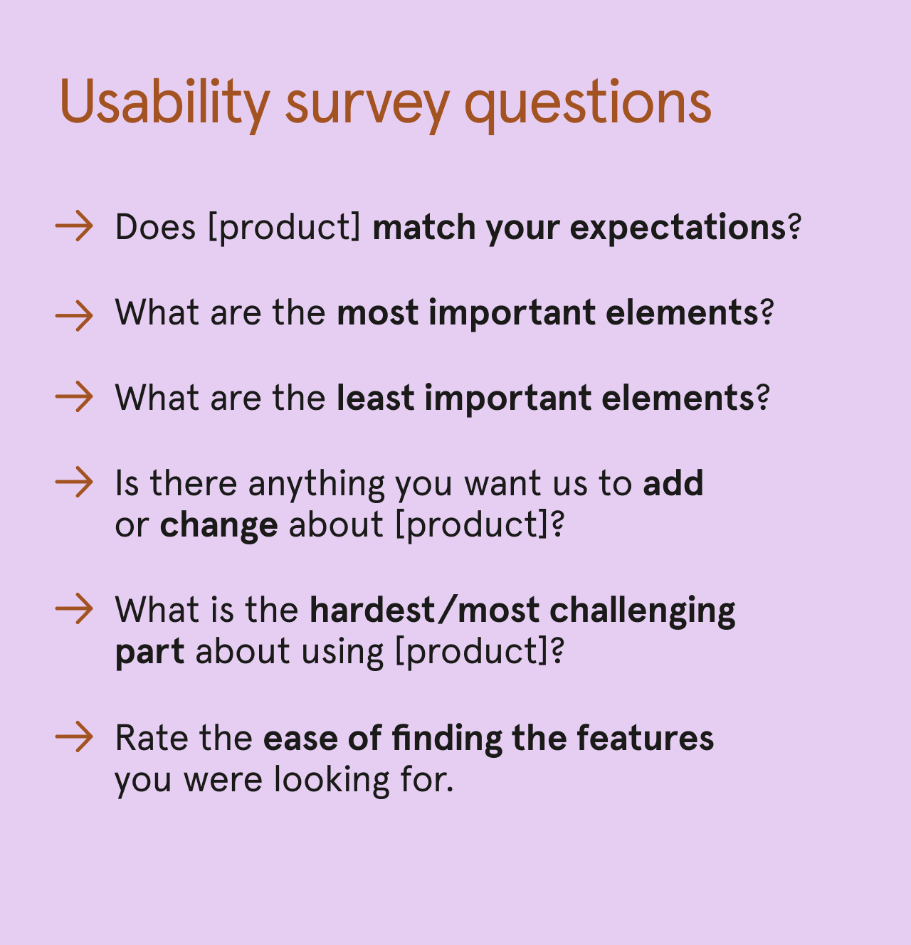 List of usability user experience survey questions.