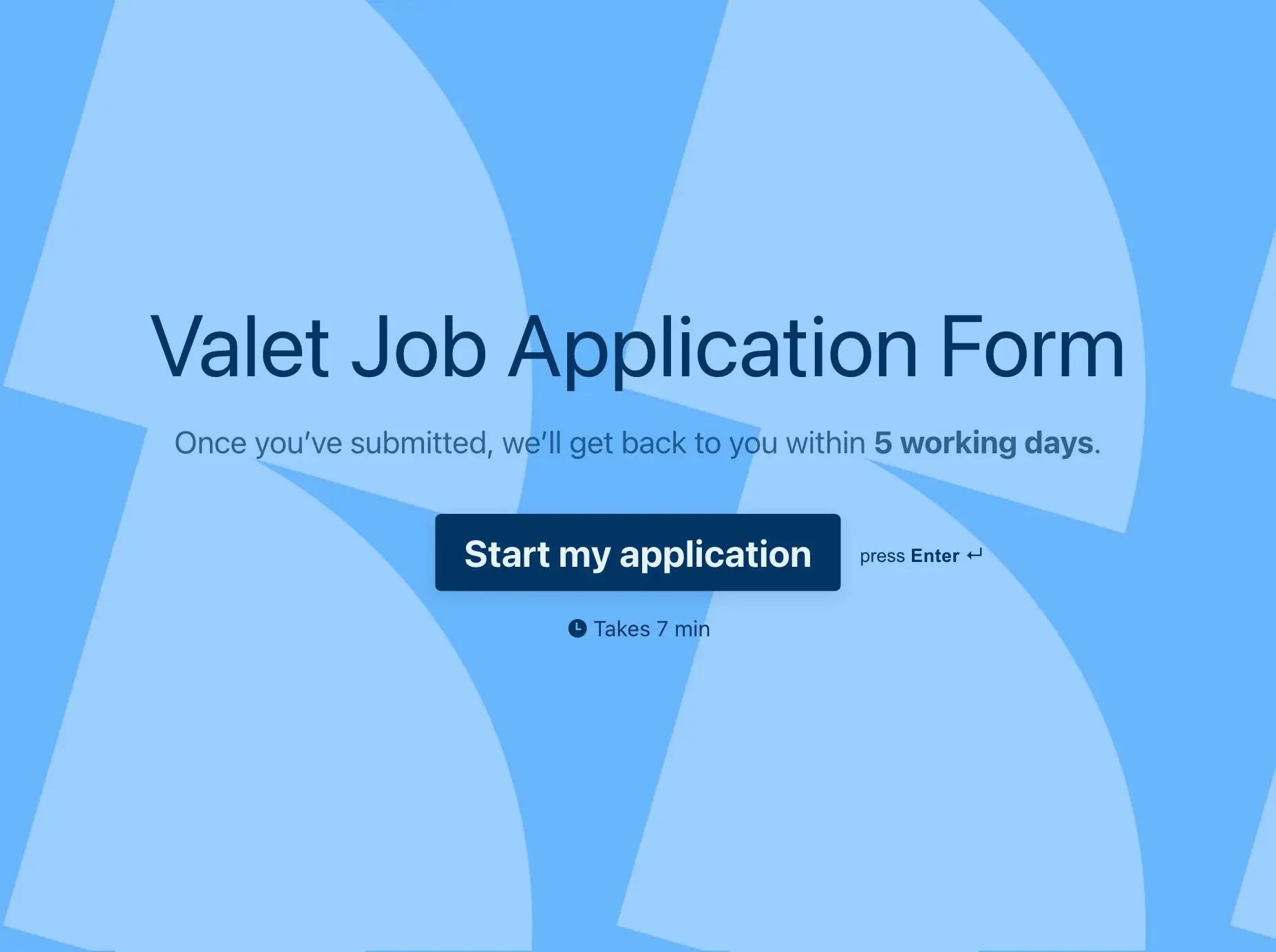 Valet Job Application Form Template