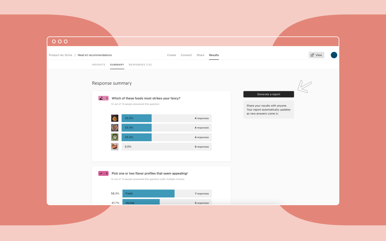 Screenshot of Typeform’s data analysis capabilities.