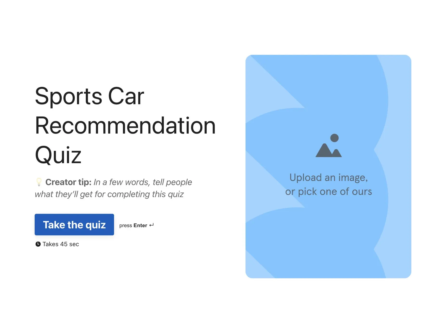 Sports Car Recommendation Quiz Template Hero