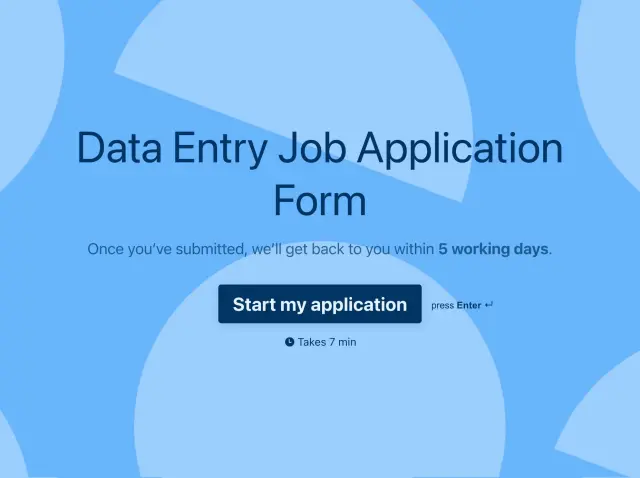 Data entry job application form template Hero