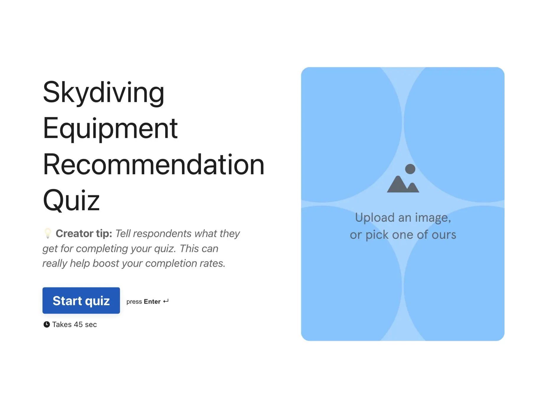Skydiving Equipment Recommendation Quiz Template Hero