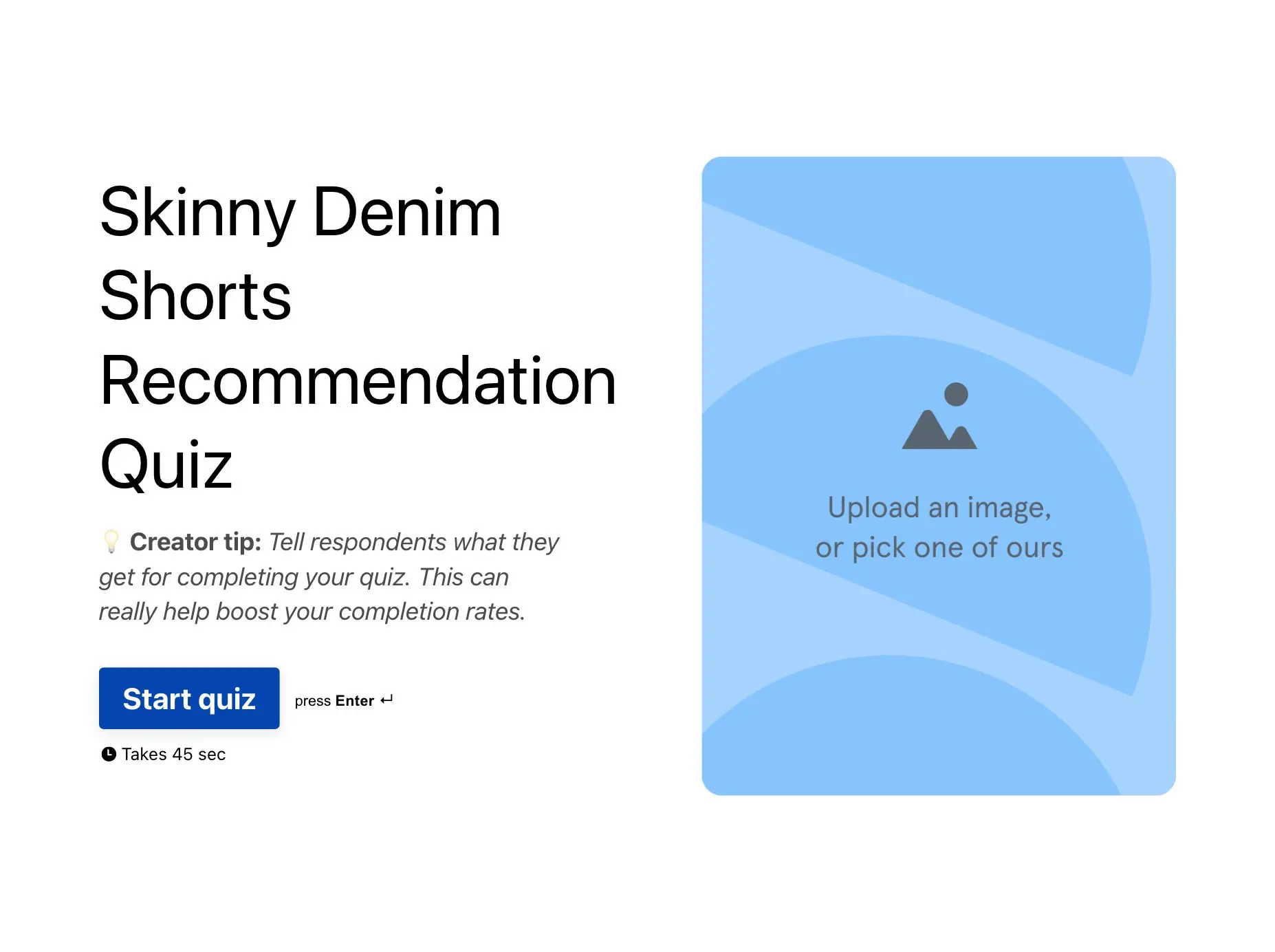 Skinny Denim Shorts Recommendation Quiz Template Hero