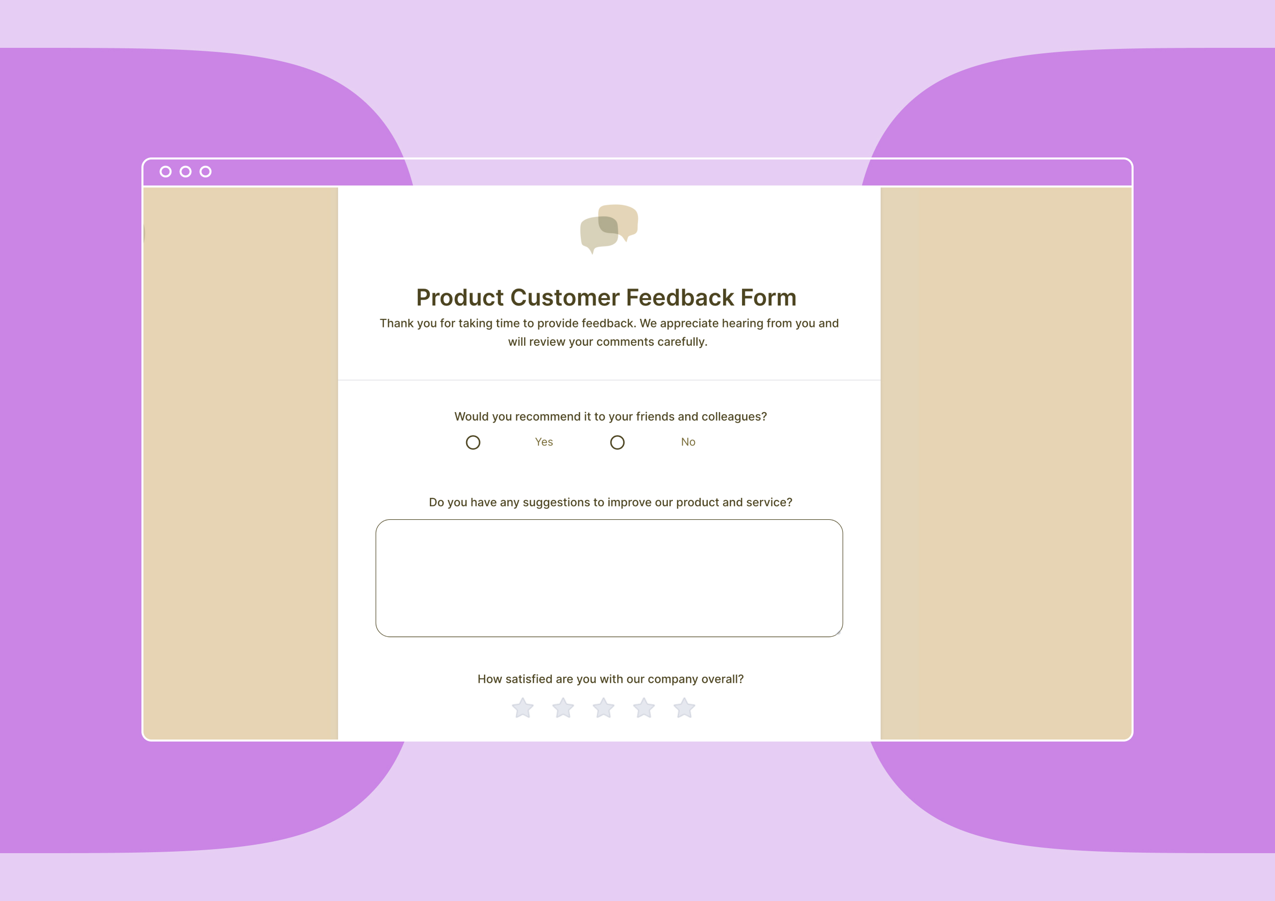 Example customer feedback question on Jotform.