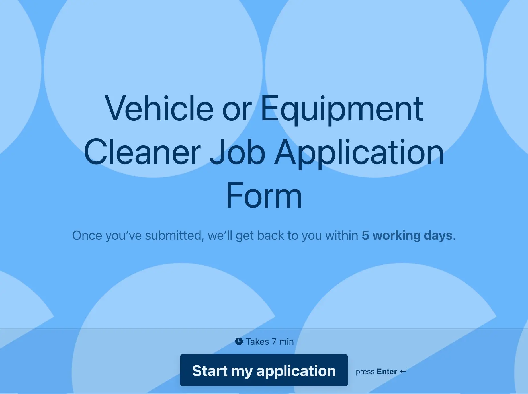 Vehicle or Equipment Cleaner Job Application Form Template Hero