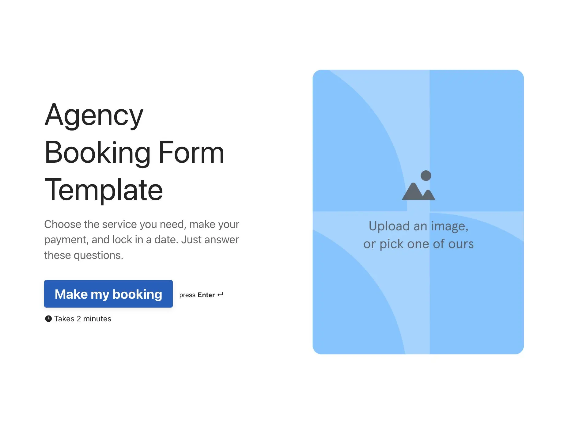 Agency booking form template Hero