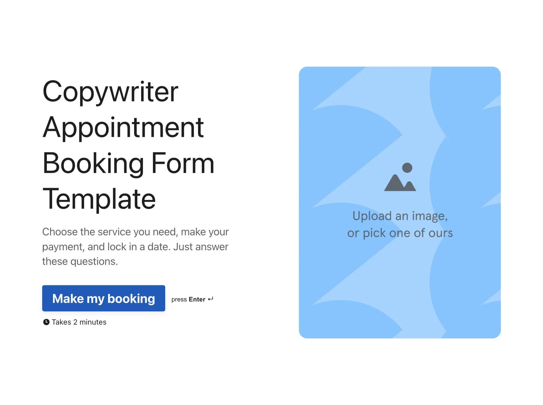 Copywriter appointment booking form template Hero