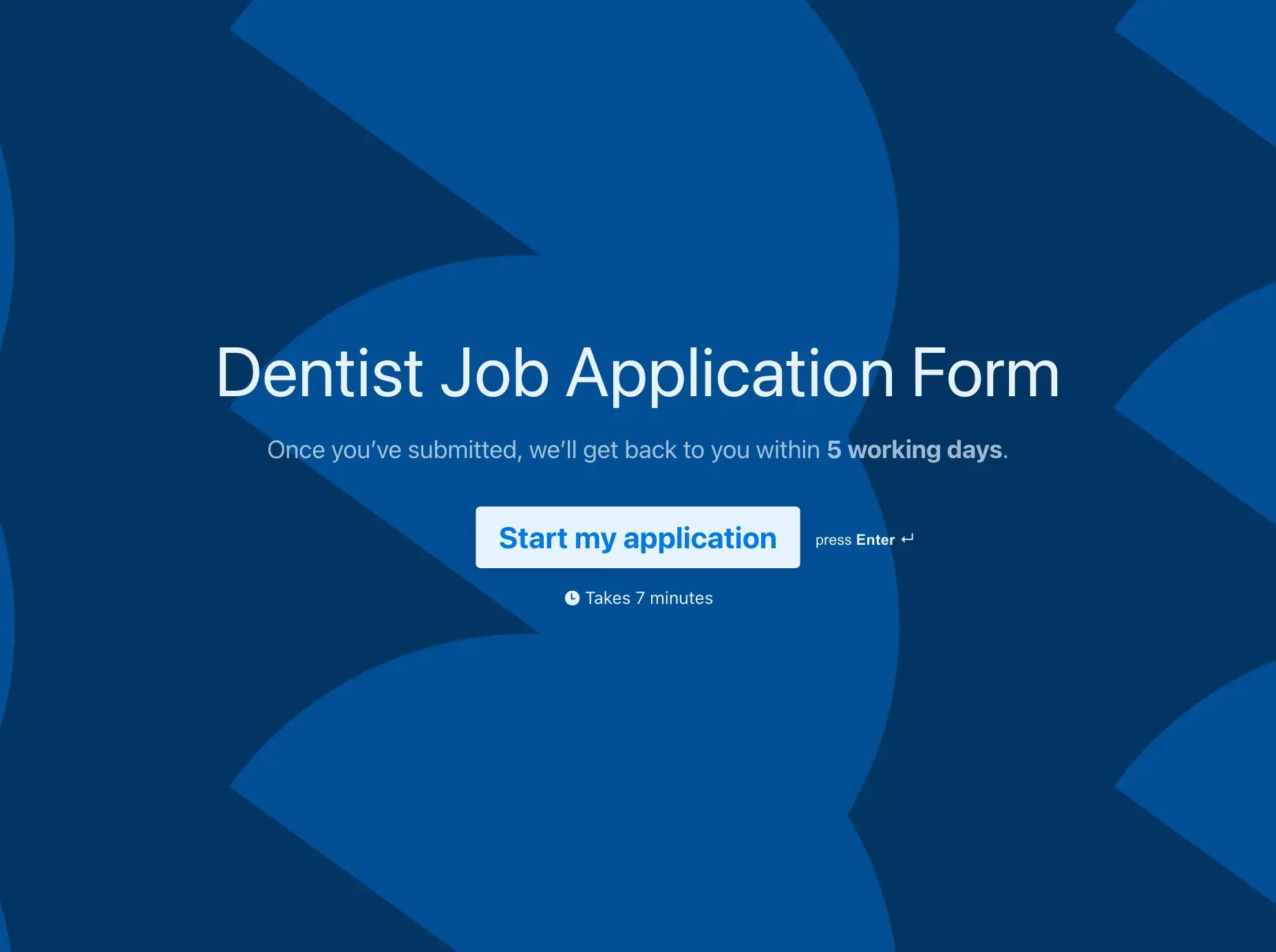 Dentist job application form template Hero