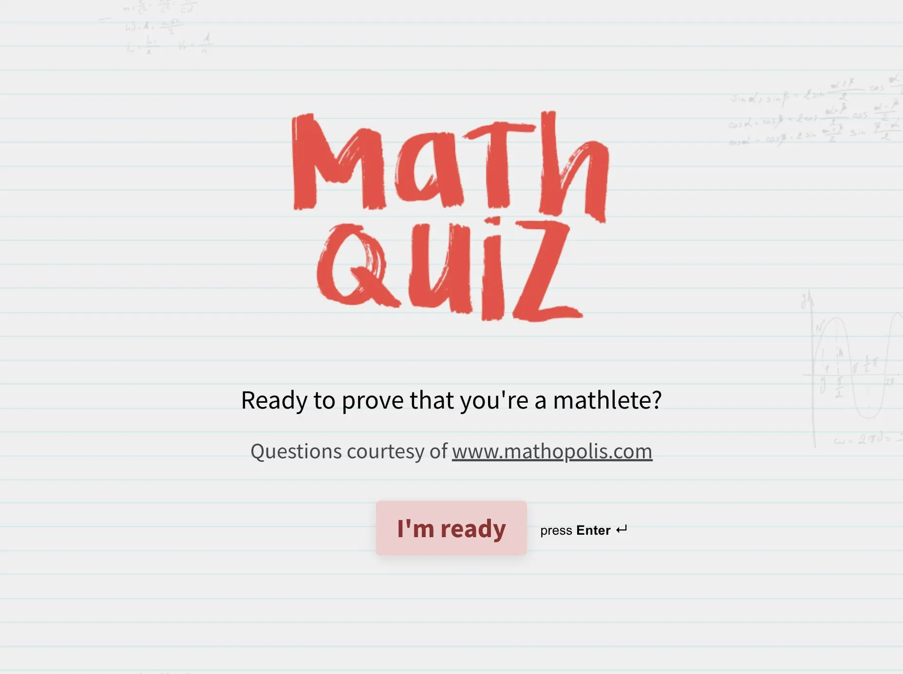 Online Math Quiz Template