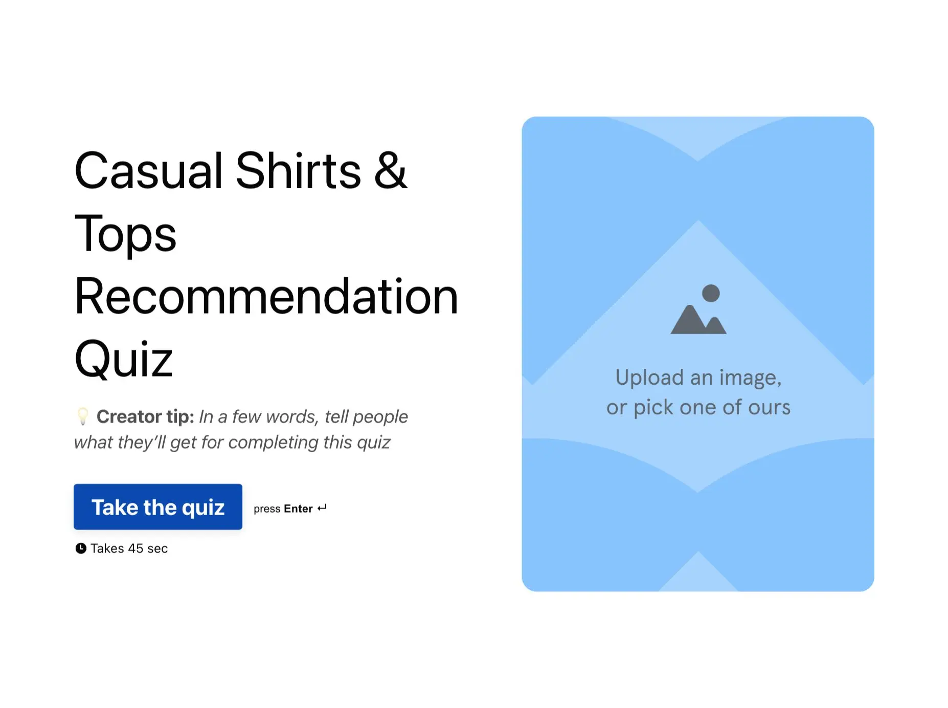 Casual Shirts & Tops Recommendation Quiz Template Hero