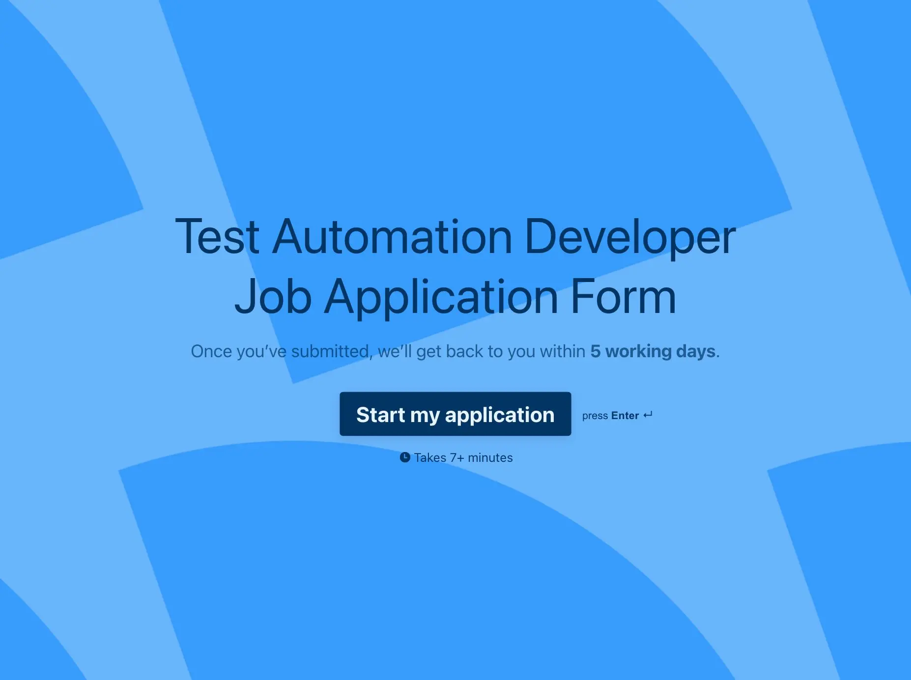 Test Automation Developer Job Application Form Template Hero
