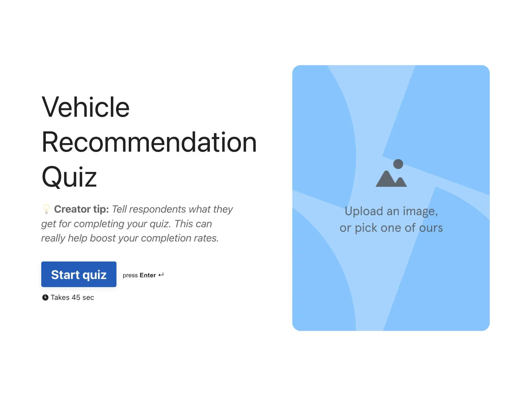 Vehicle Recommendation Quiz Template Hero