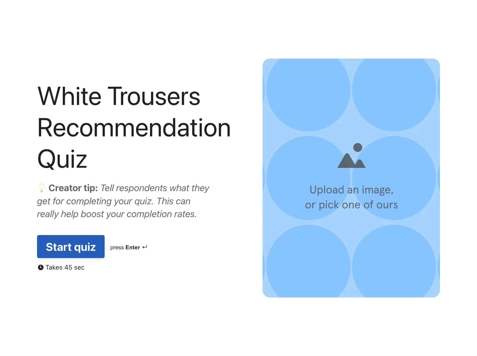 White Trousers Recommendation Quiz Template Hero