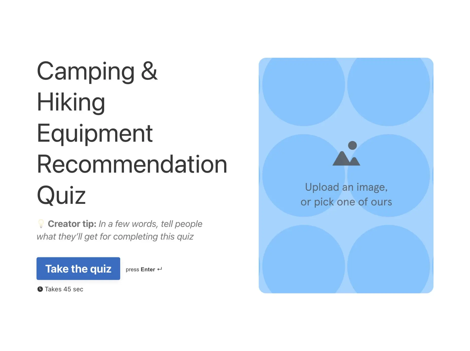 Camping & Hiking Equipment Recommendation Quiz Template Hero